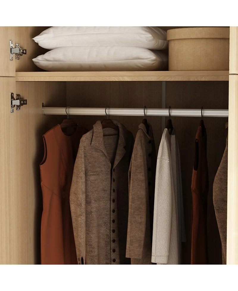Wardrobe with Top Cabinet, Armoires with Hanging Rod, 2-Drawers, Storage Shelves,Bedroom Closet