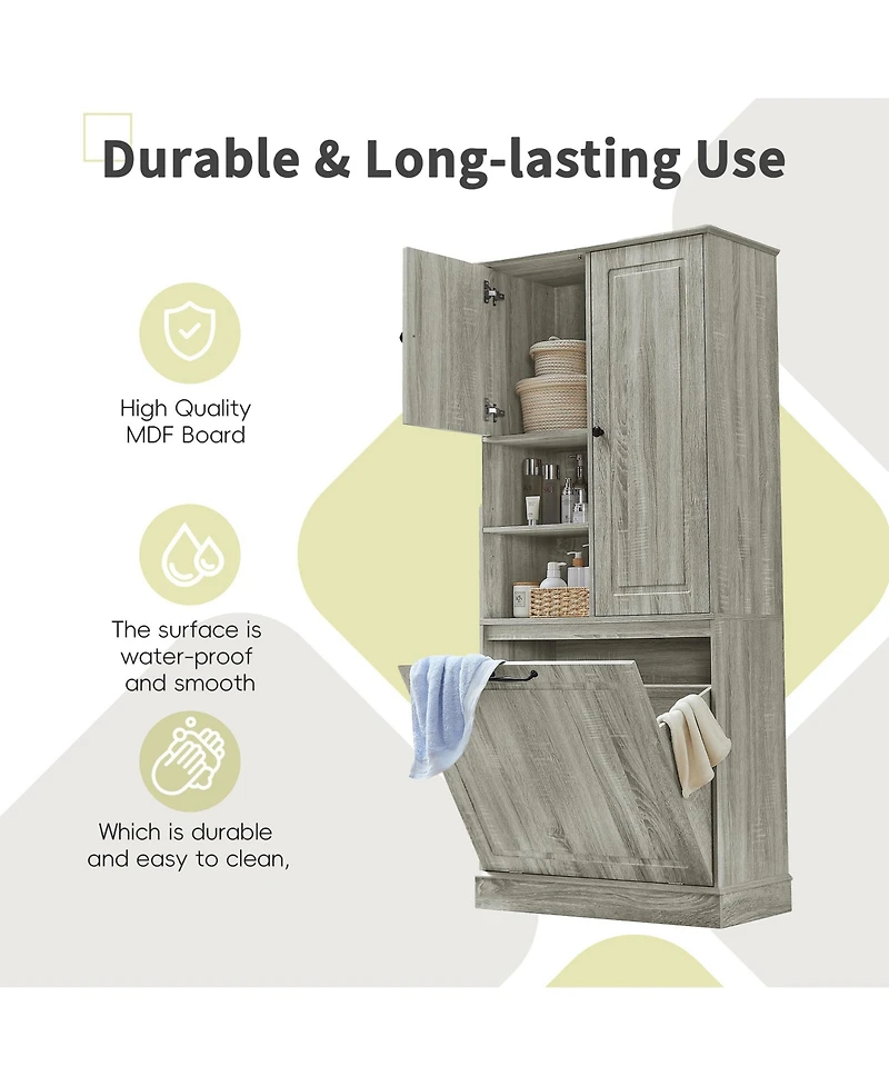 Casainc Tall Storage Cabinet with Adjustable Shelves, Flip-Out Basket and Enclosed Cabinets