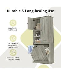 Casainc Tall Storage Cabinet with Adjustable Shelves, Flip-Out Basket and Enclosed Cabinets