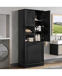 Casainc Tall Storage Cabinet with Adjustable Shelves, Flip-Out Basket and Enclosed Cabinets