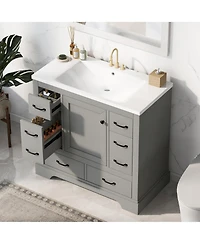 Casainc 36" Bathroom Vanity with Sink Combo, Six Drawers Multi-Functional Drawer Divider and Adjustable Shelf