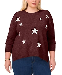 Vince Camuto Plus Cozy Crewneck Star-Print Dropped-Shoulder Sweater