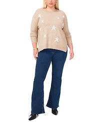 Vince Camuto Plus Cozy Crewneck Star-Print Dropped-Shoulder Sweater
