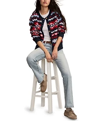 Lucky Brand Women's Fair Isle Crew Neck Cardigan Sweater
