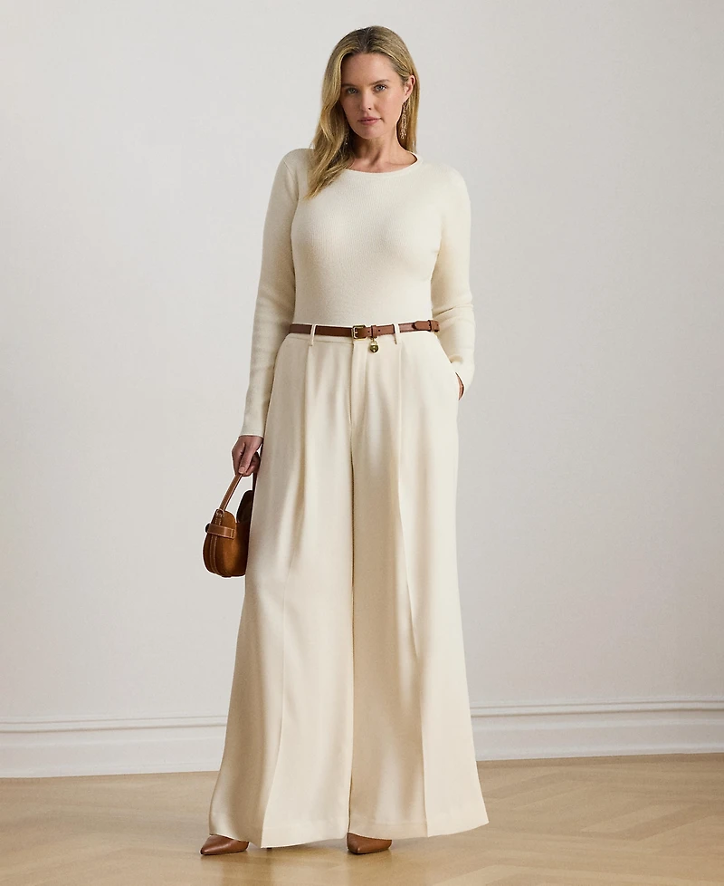 Lauren Ralph Plus Rib-Knit Cotton-Blend Crew Neck Sweater