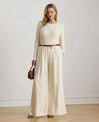 Lauren Ralph Plus Rib-Knit Cotton-Blend Crew Neck Sweater