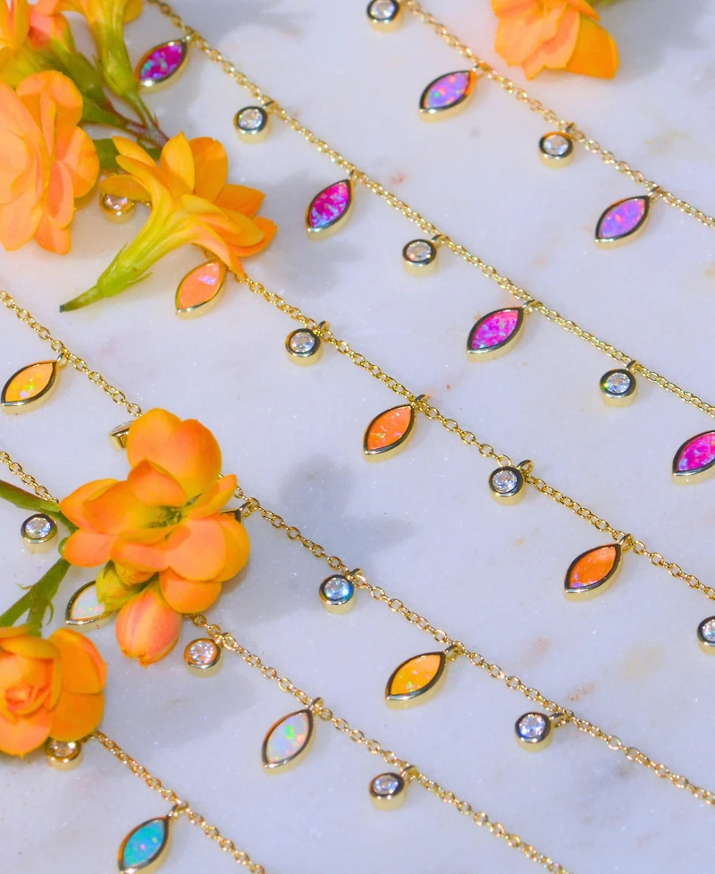 Drops of Spring Necklace with Lab-Grown Opal 14k Gold Plated Sterling Silver