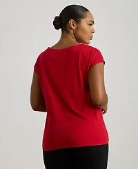 Lauren Ralph Plus Sequined-Crest Cotton Jersey T-Shirt