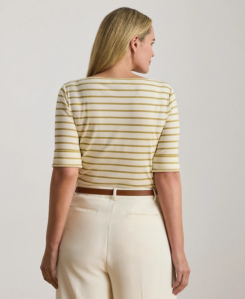 Lauren Ralph Plus Metallic Striped Boat Neck T-Shirt