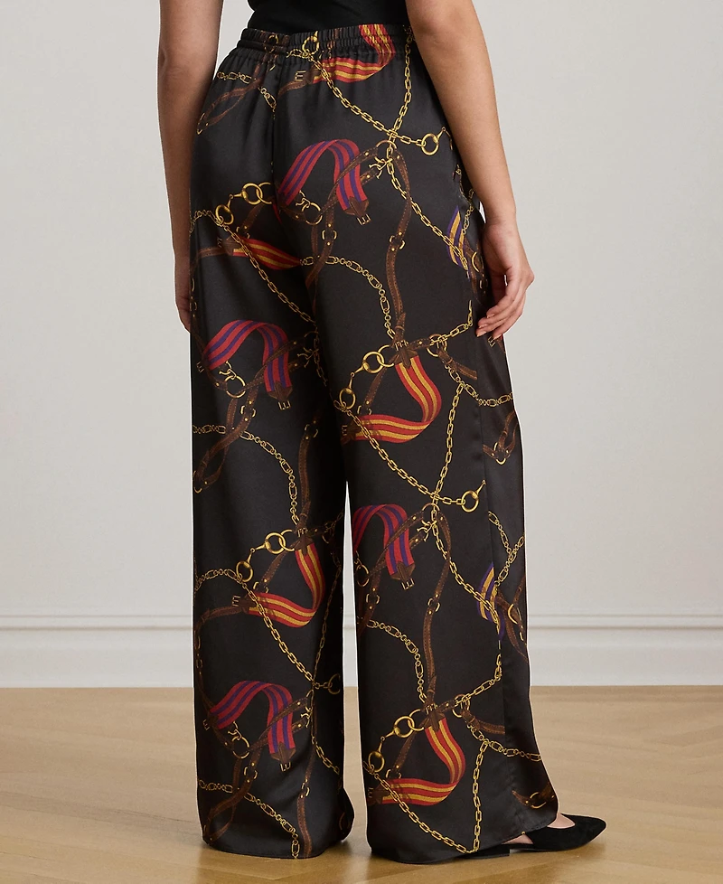 Lauren Ralph Plus Belting-Print Charmeuse Wide-Leg Pant