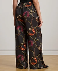 Lauren Ralph Plus Belting-Print Charmeuse Wide-Leg Pant