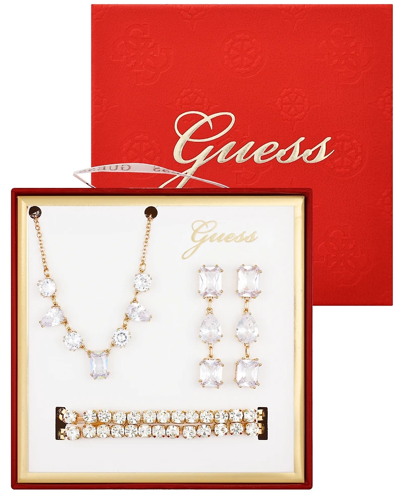 Guess 3-Pc. Cubic Zirconia Gold-Tone Necklace, Earrings, and Bracelet Gift Set