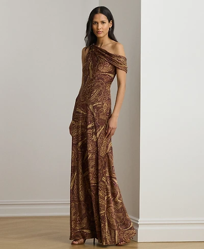 Lauren Ralph Women's Print Buckle-Trim Off-The-Shoulder Gown