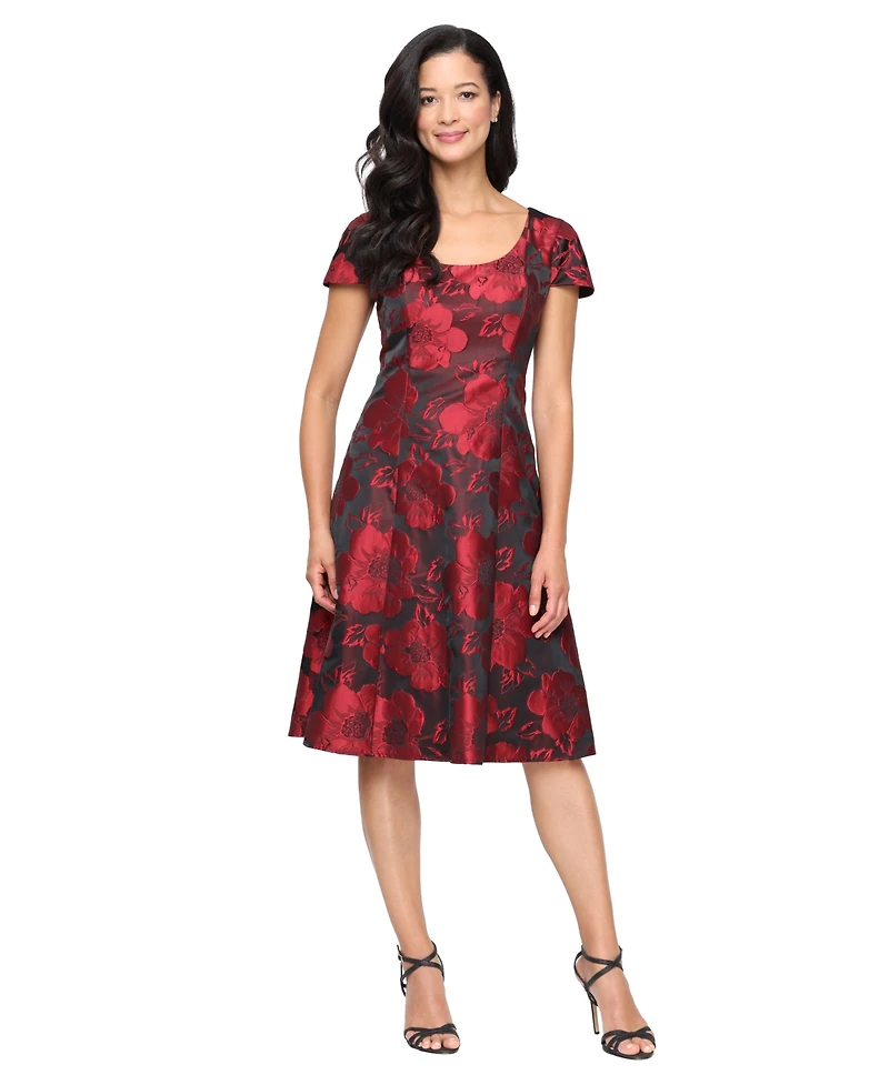 Sl Fashions Women's Midi Printed Scoop Neck A-Line Dress