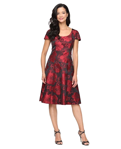 Sl Fashions Women's Midi Printed Scoop Neck A-Line Dress