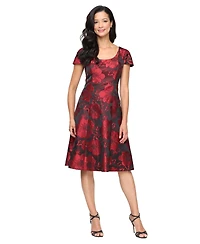 Sl Fashions Women's Midi Printed Scoop Neck A-Line Dress