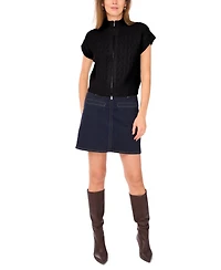 Vince Camuto Women's Pointelle Mock-Neck Front Zip Sweater