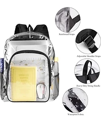 Clear Backpack Heavy Duty Clear Bookbag Transparent Plastic Backpacks for School Work Concert College (Black)