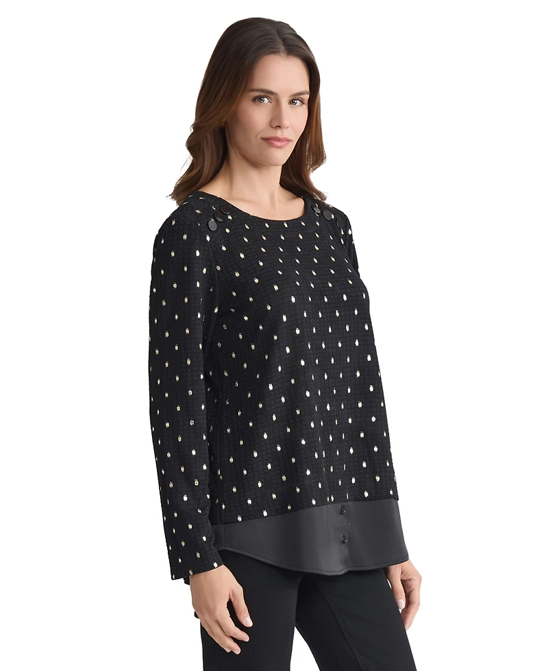 Jones New York Women's Textured Contrast-Hem Top