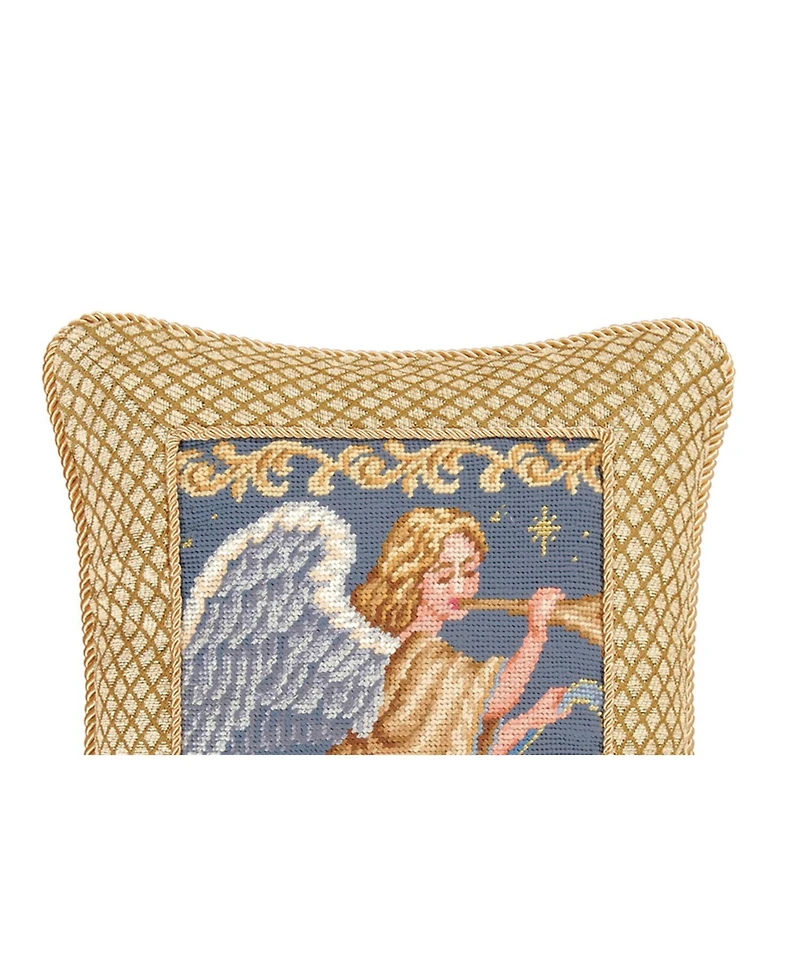 Christmas Angel Wings w/ Trumpet Horn Mini Cotton Blend Gold Accent Pillow 14" x 18"