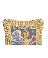 Christmas Angel Wings w/ Trumpet Horn Mini Cotton Blend Gold Accent Pillow 14" x 18"