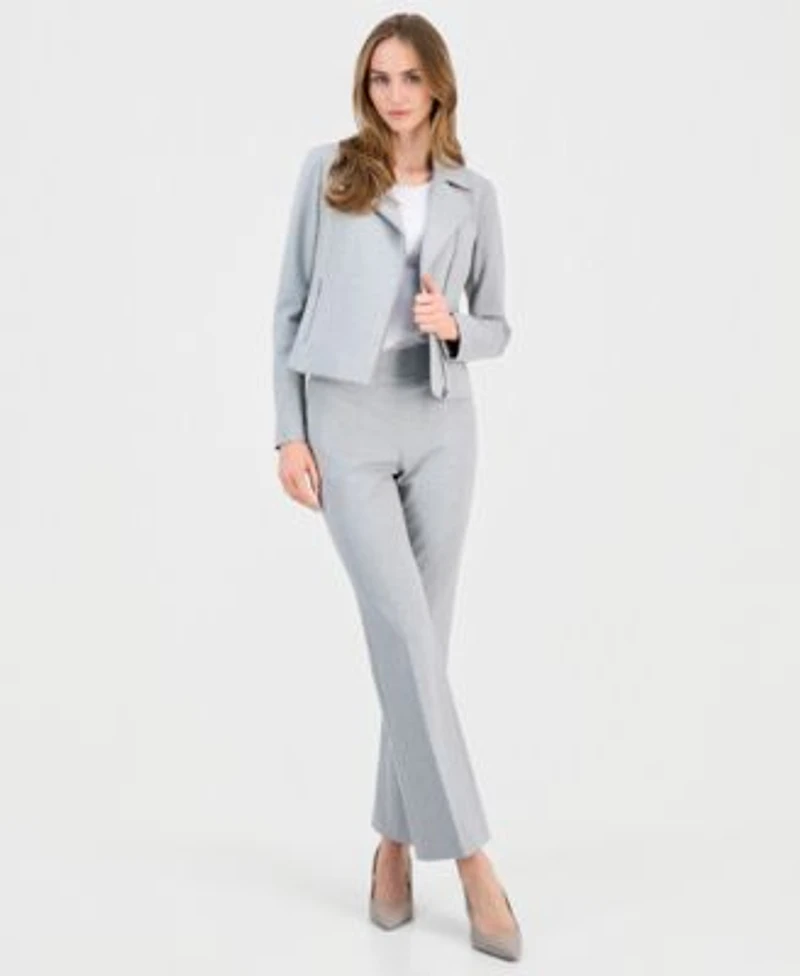 Anne Klein Womens Notched Collar Knit Moto Jacket High Rise Pull On Bootcut Pants