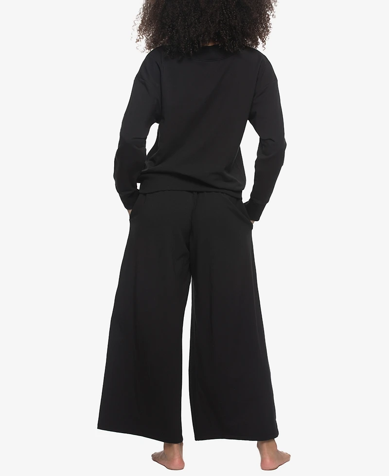 Felina Women's Regular Kimora French Terry V-Neck Sweatshirt with Wide Leg Pants