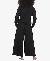 Felina Women's Regular Kimora French Terry V-Neck Sweatshirt with Wide Leg Pants