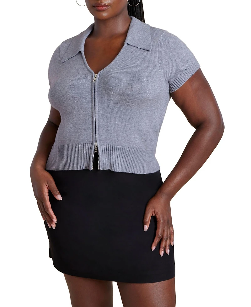 Eloquii Women's Cropped Zip Up Polo Sweater