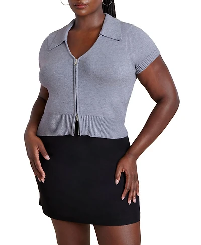 Eloquii Women's Cropped Zip Up Polo Sweater