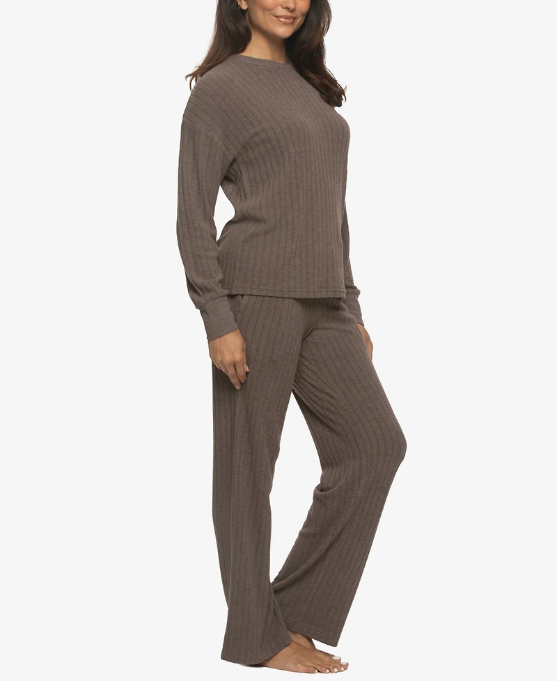 Felina Women's Regular Serena Crew Neck Pullover Brushed Rib Lounge Set