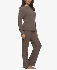 Felina Women's Regular Serena Crew Neck Pullover Brushed Rib Lounge Set