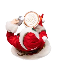 Kurt Adler 10.5-Inch Fabriche Santa with Oversized "I Love Coffee" Cup and Creamer