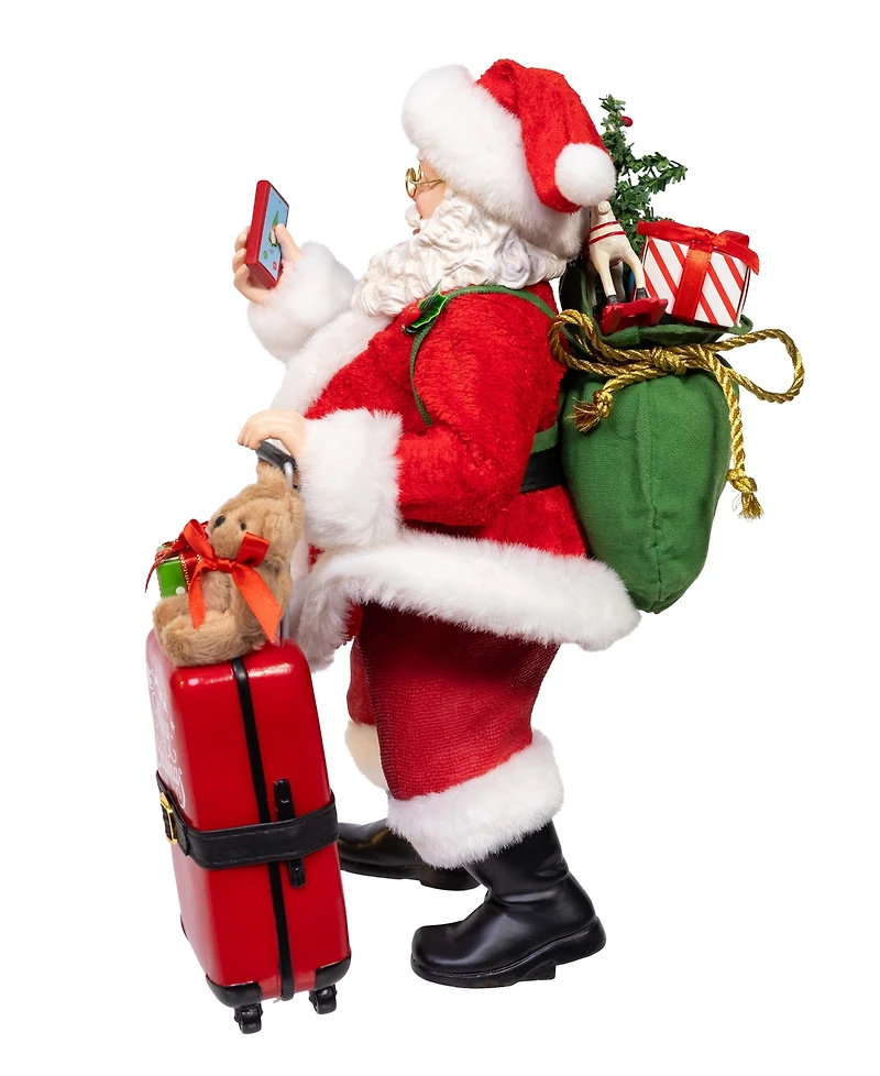 Kurt Adler 10.5-Inch Fabriche Santa with Luggage, 2-Piece Set