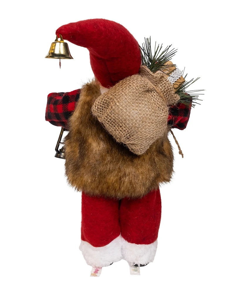Kurt Adler 12-Inch Standing Christmas Santa with Plaid Shirt, Sack and Lantern