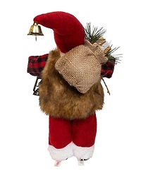Kurt Adler 12-Inch Standing Christmas Santa with Plaid Shirt, Sack and Lantern