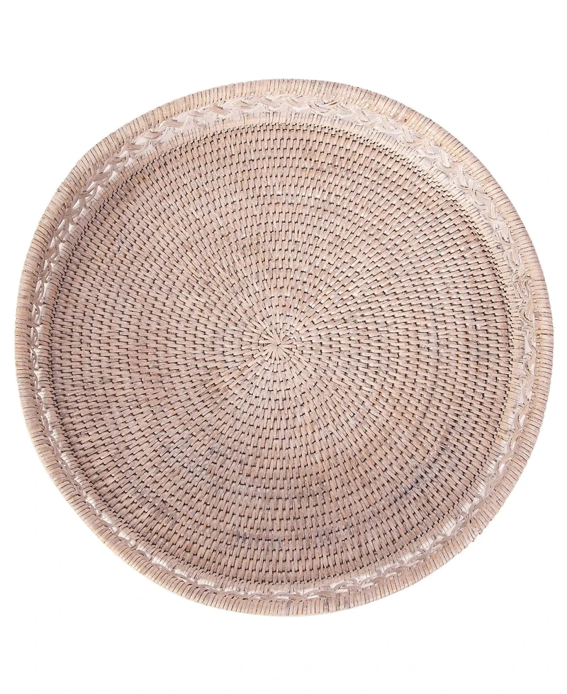 Artifacts Rattan Seca Design Round Tray 16" with Glass Insert
