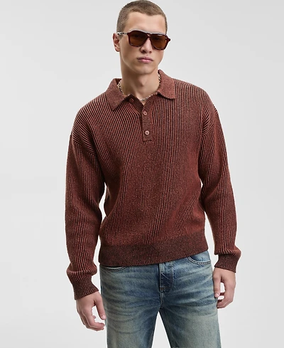 Mode of One Men's Relaxed Fit Plaited Long Sleeve Polo Sweater, Macy's Exclusive