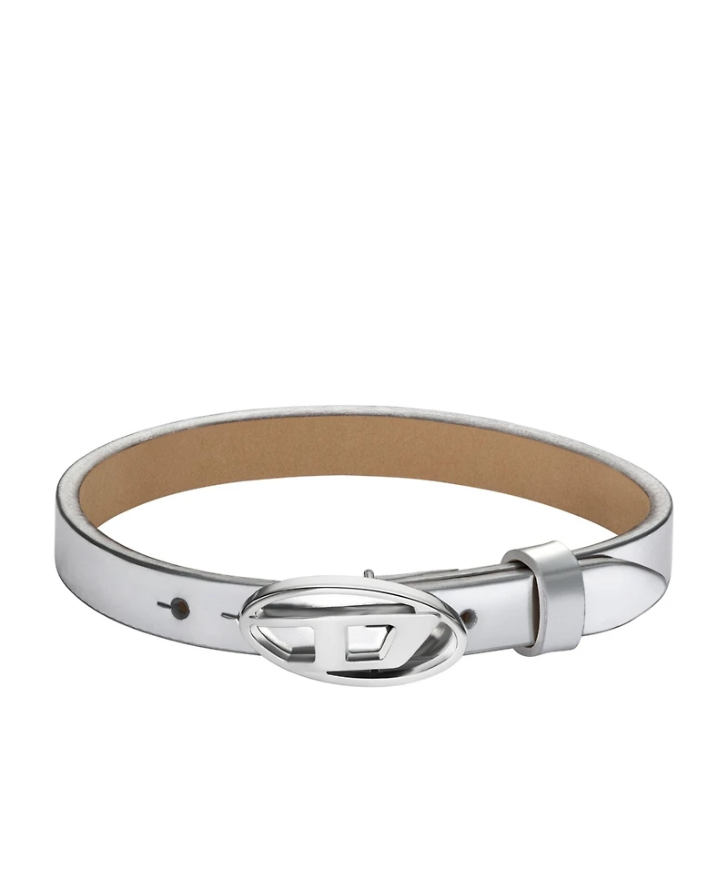 Diesel Men's Silver Leather Stackable Bracelet