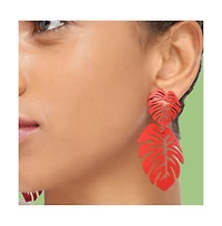 Sohi Women's Red Palm Leaf Drop Earrings