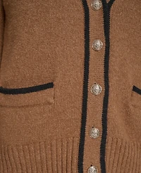 Dkny Jeans Women's Long Sleeve Tipped V-Neck Cardigan Sweater