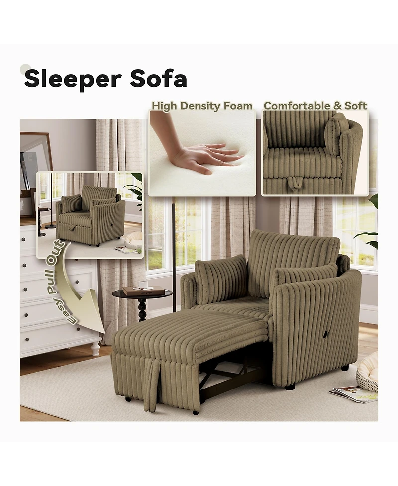 Boyel Living Convertible Sofa Bed Chair Pullout Single Sleeper with Usb and Pillows for Room