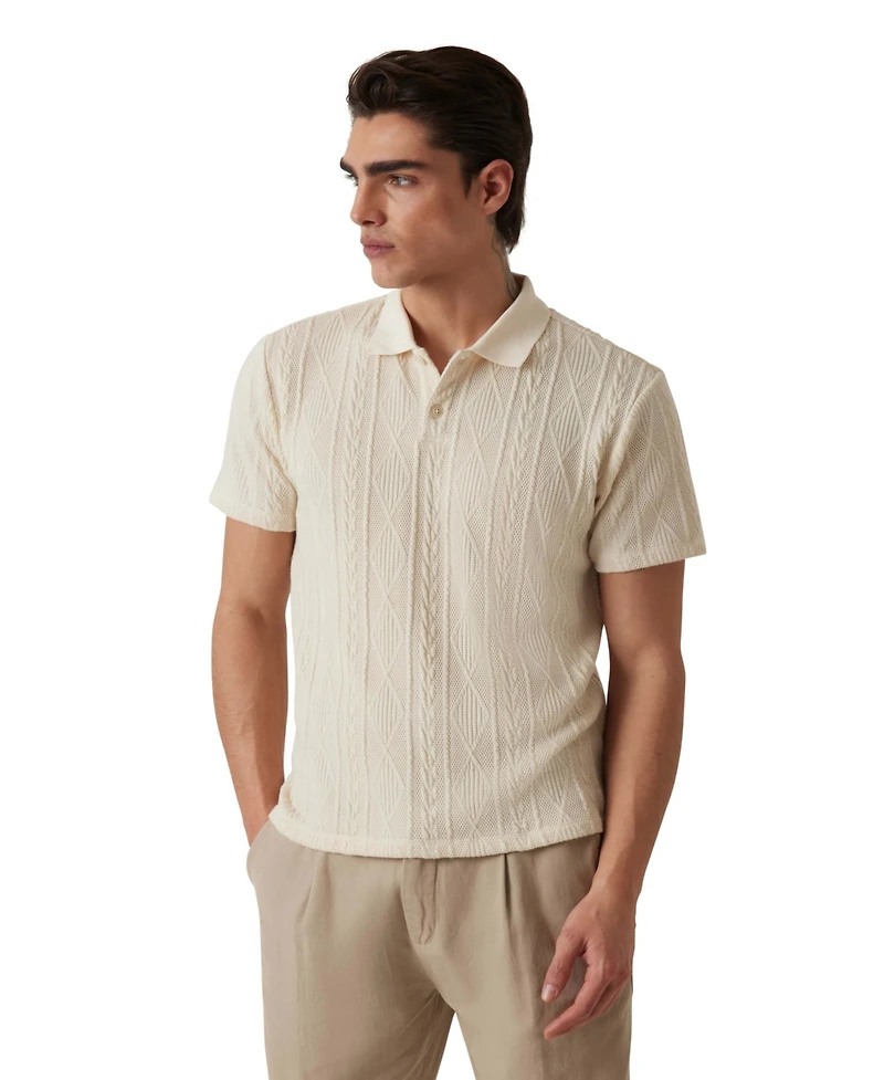 Guess Men's Olin Short Sleeve Textured Knit Polo Sweater