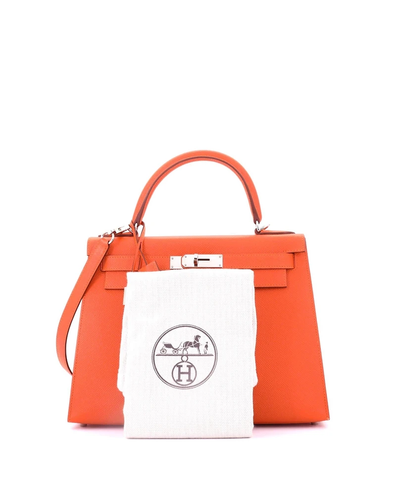 Pre-Owned HERMA‰S Kelly 28 Handbag Orange Epsom with Palladium Hardware