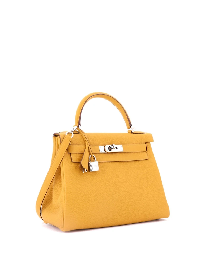 Pre-Owned Hermes Kelly 28 Handbag Yellow Togo with Palladium Hardware