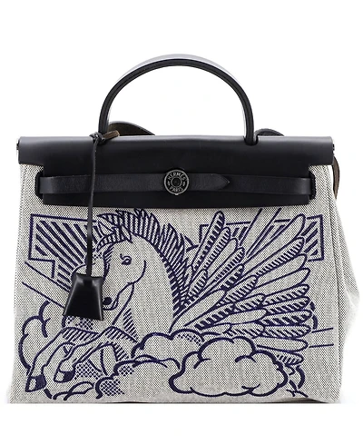 Pre-Owned Hermes 31 Herbag Zip Pegase Pop Toile and Leather