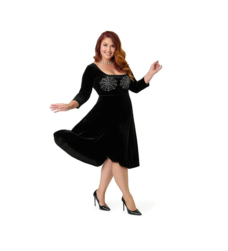 Unique Vintage Plus Square Neck Pleated Swing Dress