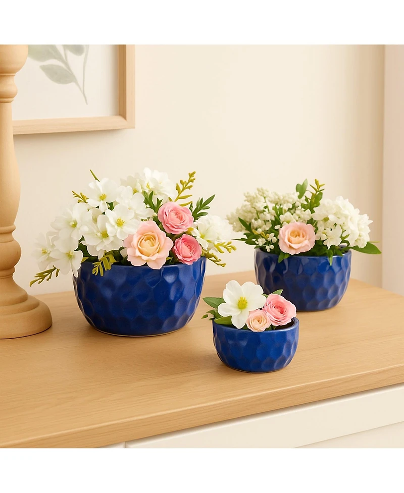 Chic Crate 3-Piece Antique Blue Ceramic Planter Set