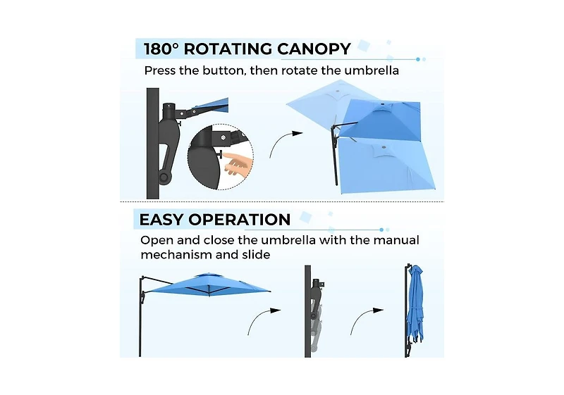Aecojoy 10ft Cantilever Patio Umbrella, Large Rectangle Umbrella 180° Rotation Offset