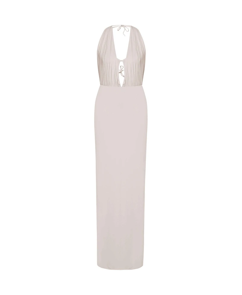 Jendue Women's Siena Denim Maxi Dress - Elegant Halter Neck Cut-Out